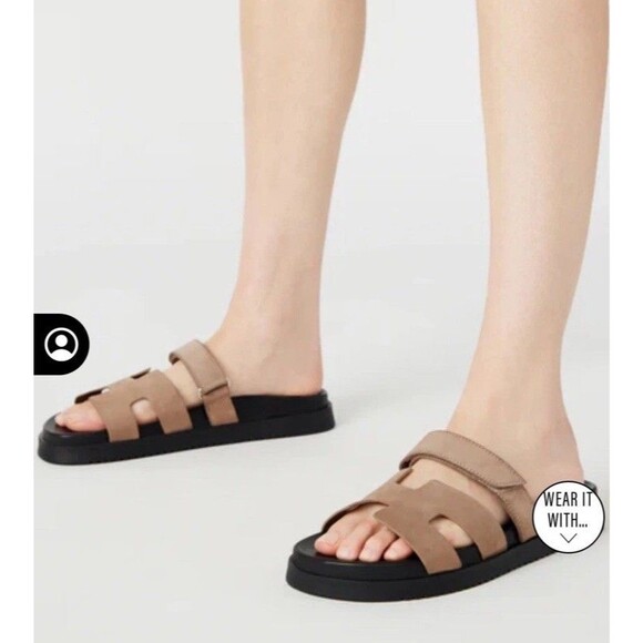 Steve Madden Mayven Tan Black Brown Nubuck Leather Sandals Womens Size 10 - Picture 2 of 8